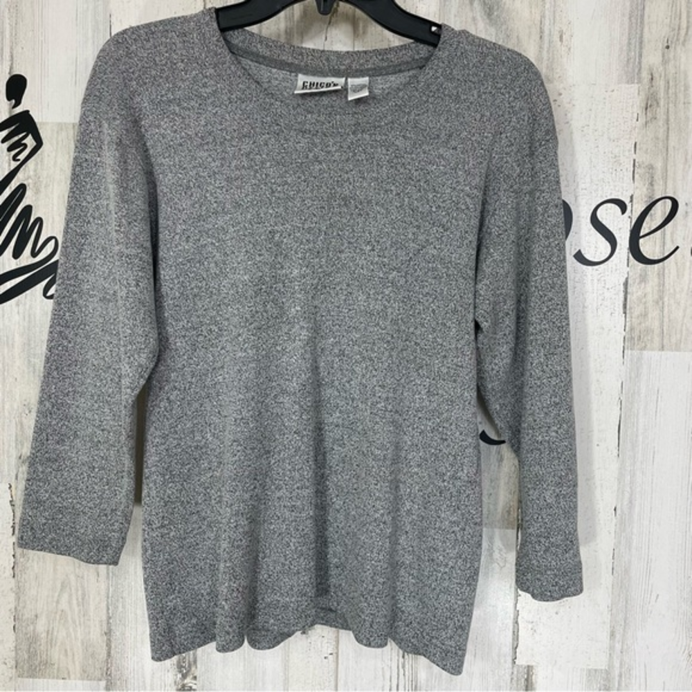 Chico’s Women’s Gray Scoop Neck Knit Top Sz 1